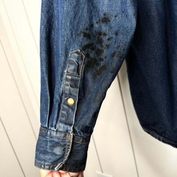 Black Stallion FR Denim Work Shirt Medium Snap Front Utility - Picture 4 of 16